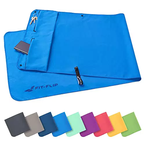 Fit-Flip Fitness Handtuch aus Mikrofaser - mit Magnet und Reißverschluss Tasche - Fitnesshandtuch für Sport und Gym - Kompakt & Schnelltrocknend - Sporthandtuch Fitnessstudio - Dunkelgrau - 130x48cm