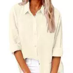 Friptspyg Langarm Bluse Damen V-Ausschnitt 100% Baumwolle Elegant Sommeroberteil