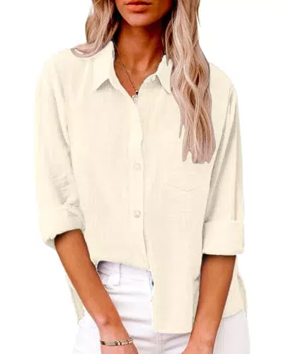 Friptspyg Langarm Bluse Damen V-Ausschnitt 100% Baumwolle Elegant Sommeroberteil