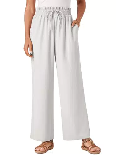 Glacspyg Damen Freizeithosen High Waisted Palazzo mit Taschen und Kordelzug