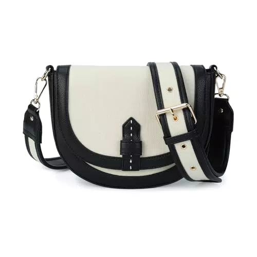 Gladdon Damen Umhängetasche - Crossbody Bag aus Stroh/Canvas und veganem Leder