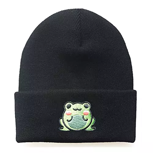 HANBOLI Strickmütze mit Frosch-Stickerei – Anhängliche Mode für Herbst/Winter