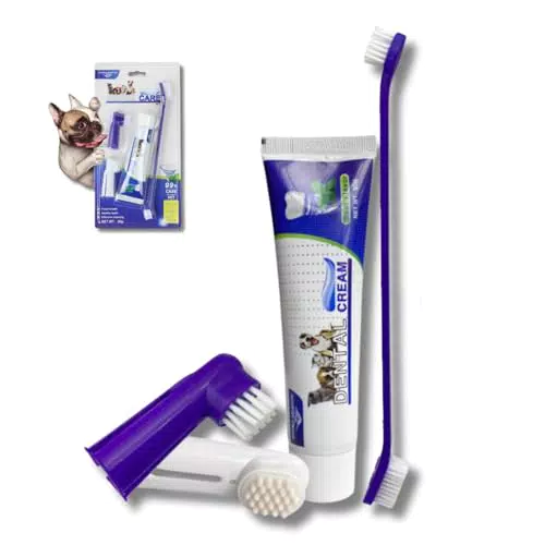 PetSmile Hundezahnpflegeset – Zahnpasta, Zahnbürste und Zahnkappen gegen Mundgeruch