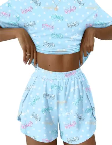 IECCP Schlafanzug Damen Kurzarm Pyjama Set Nachtwäsche Sommer Loungewear
