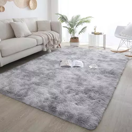 ISMOL Flauschiger Zottelteppich – Waschbarer, Rutschfester Teppich für Wohnzimmer und Schlafzimmer