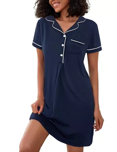 Jahetuul Nachthemd Damen Kurzarm Baumwolle Schlafshirt Sommer Nachtwäsche