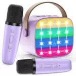 Karaoke Maschine für Kinder mit 2 Mikrofonen – Tragbarer Bluetooth-Lautsprecher mit LED-Effekten