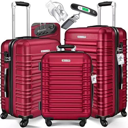 KESSER 3tlg. Hartschalenkofferset Hartschalenkoffer Reisekoffer Set Reisekofferset Trolley Koffer Inkl. Kofferwaage + Gepäckanhänger Rollkoffer Schloss 4 Rollen ABS-Hartschale Teleskopgriff M-L-XL
