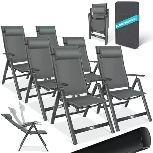 KESSER® Hochlehner Gartenstuhl Klappstuhl mit Armlehnen und Kopfkissen, Wetterfest