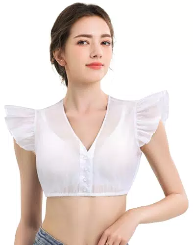 KOSMEEU Dirndlbluse Damen V-Ausschnitt Trachtenbluse Spitzenbluse
