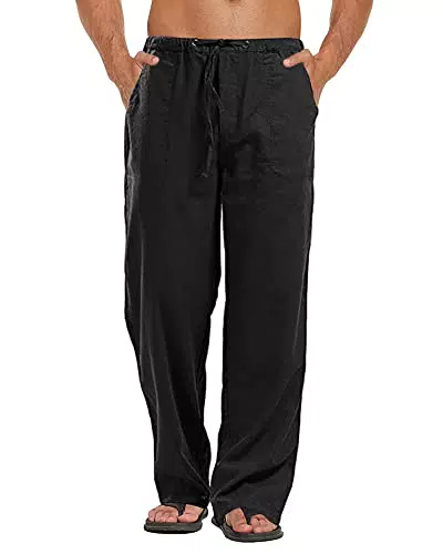Kvruhuiy Herren Baumwollhosen Leichte Loose Sommer Strandhose mit Kordelzug