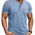 LAOARA Herren Henley Shirt Kurzarm V-Ausschnitt Sport Slim Fit mit Tasche