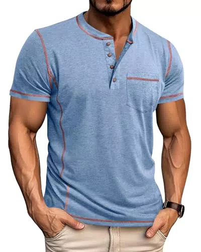 LAOARA Herren Henley Shirt Kurzarm V-Ausschnitt Sport Slim Fit mit Tasche