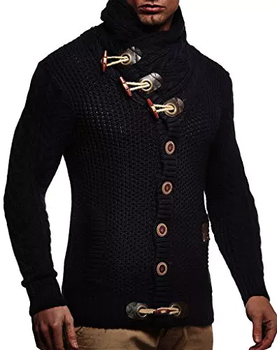 Leif Nelson Herren Strickjacke Schalkragen Slim Fit für Winter und Freizeit