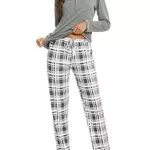 Litherday Schlafanzug Damen Lang Baumwolle Kariert Winter Pyjama Set
