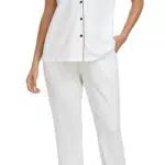Lovasy Damen Schlafanzug Winter Lang Pyjama Set Zweiteiliger Kuschel Langarm Hausanzug Damen 2-Teilig Schlafanzüge Knopfleiste mit Taschen