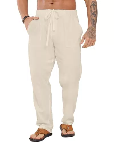 LVCBL Leinenhose Herren – Lange Freizeithose für Sommer, Yoga und Urlaub