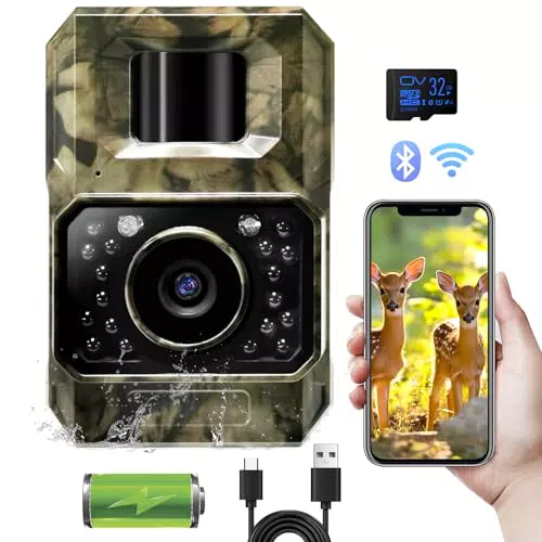 MAXDONE Wildkamera mit Bewegungsmelder, Nachtsicht, Bluetooth, WLAN, 48MP