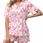 MIA LUCCE Schlafanzug Damen Kurz Pyjama Set Baumwolle mit V-Ausschnitt