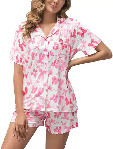 MIA LUCCE Schlafanzug Damen Kurz Pyjama Set Baumwolle mit V-Ausschnitt
