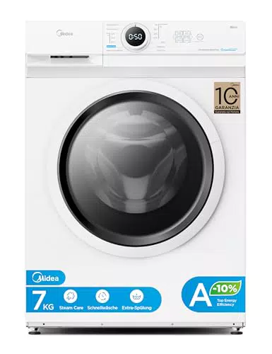 Midea MF10EW80B Waschmaschine / 8kg / 1400 U/Min/EEK A/Inverter Quattro Moto/Dampffunktion/Grosse Trommel/Slim Design/Nachlegefunktion/Kindersicherung/AquaStop