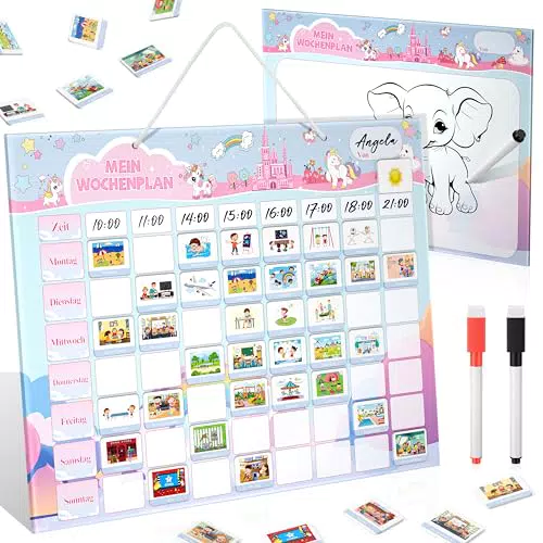 MOMSIV Wochenplaner für Kinder – Montessori Magnettafel mit Routinen-Magneten