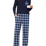 Namatime Schlafanzug Damen Langarm Pyjama Baumwolle Kariert Loungewear