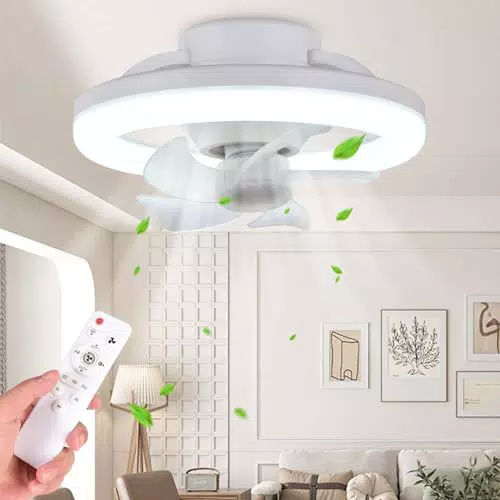 OKYUK Deckenventilator mit LED-Lampe und Fernbedienung, dimmbar und drehbar