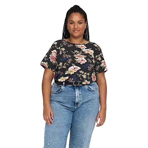 ONLY CARMAKOMA Damen Carvica Top Wvn Noos Bluse, Black/Aop:lena Flower