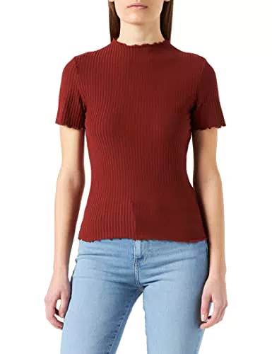 ONLY Geripptes Cropped T-Shirt mit Stehkragen – Kurzes Rundhals Top