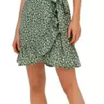 ONLY Damen ONLOLIVIA WRAP Rock WVN NOOS, Hedge Green/AOP:Hella Graphic