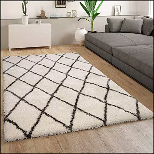Paco Home Hochflor Teppich Wohnzimmer Schlafzimmer Modern Skandi Muster