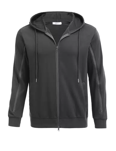 PINSPARK Herren Kapuzenpullover Hoodie Langarm Sweatjacke Kapuzenjacke Dialysejacke Sweatshirt mit Reißverschluss und Taschen Dunkelgrau