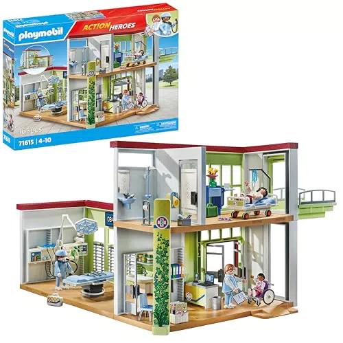 PLAYMOBIL Action Heroes Krankenhaus – Spielset mit Figuren und medizinischen Accessoires