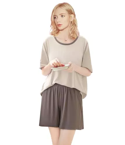 POWER FLOWER Damen Pyjama Set Kurzarm Top und Shorts - Bequeme Loungewear