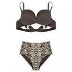 POWER FLOWER Damen Tummy Control Hochtailliertes Bikini Set Push-Up Badeanzug Leopard Print Höschen Zwei Teile Badebekleidung