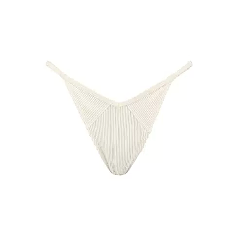 PUMA Damen Ribbed Tanga Bikini Bottoms, White Combo