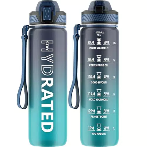 QLUR Trinkflasche, 1L BPA-Frei Tritan Wasserflasche mit Strohhalm