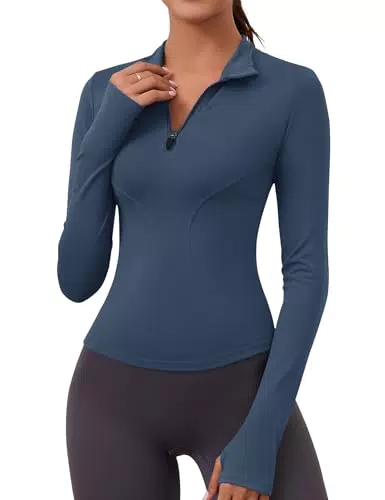 Rapbin Langarm Laufshirt Damen Slim Fit mit Reißverschluss und Daumenloch