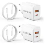 RAVIAD 20W USB-C Ladegerät mit 2-Port, kompatibel mit iPhone 15 Pro Max und Samsung Galaxy S23 Ultra