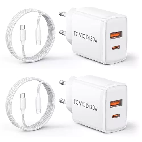 RAVIAD 20W USB-C Ladegerät mit 2-Port, kompatibel mit iPhone 15 Pro Max und Samsung Galaxy S23 Ultra