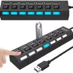Retoo USB 2.0 7-Port Hub mit Power Schalter und LED für PC und Laptop