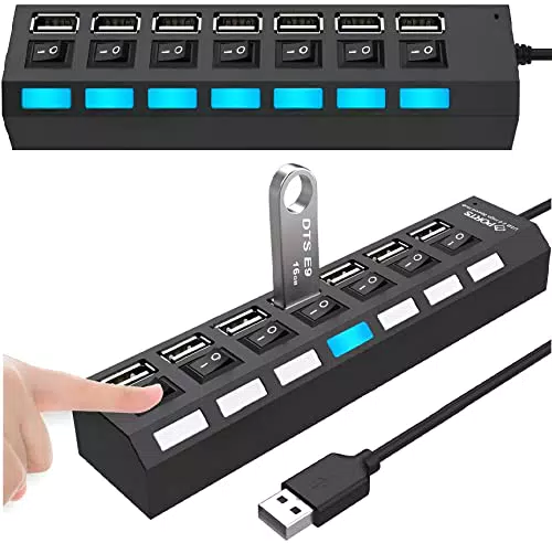 Retoo USB 2.0 7-Port Hub mit Power Schalter und LED für PC und Laptop
