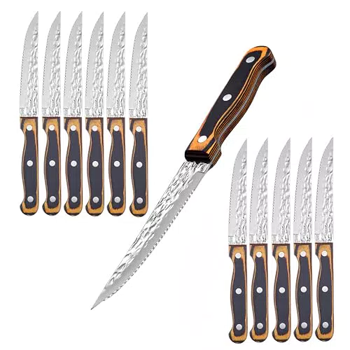 SanheKit Steakmesser Set - Geschmiedete Klingen aus deutschem Edelstahl mit Holzgriff