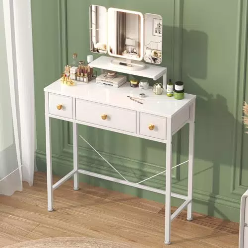 Vanity Dreams Schminktisch mit Beleuchtung und 3 Schubladen für Mädchen