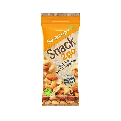 Seeberger Snack2go Nuss-Trio: geröstete Mandel-, Erdnuss- und Cashewkernmischung vegan