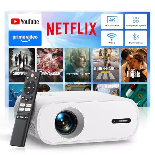 Smart Beamer 20000LM 1080P Full HD mit Netflix Zertifizierung und WiFi 6