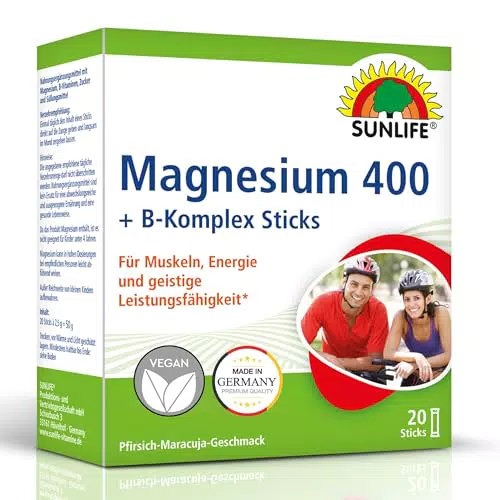 SUNLIFE Magnesium 400 Sticks mit B-Komplex - für Energie und Muskeln, vegan