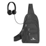 Tonny Black Wasserdichte Schultertasche mit USB und Kopfhörerausgang