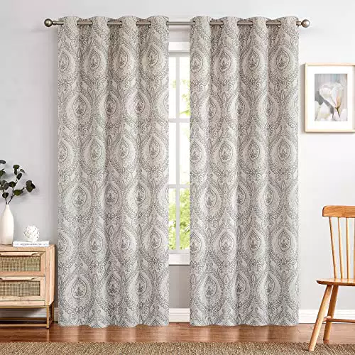 TOPICK Verdunkelungsvorhang mit Ösen, Wärmeisoliert, Blumen Muster, Leinenoptik